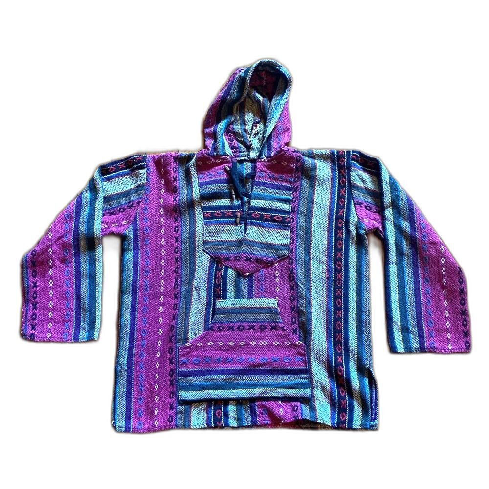 Women's Sz M Style Baja Hoodie Sweater Multicolor Boho Festival Vintage Pullover